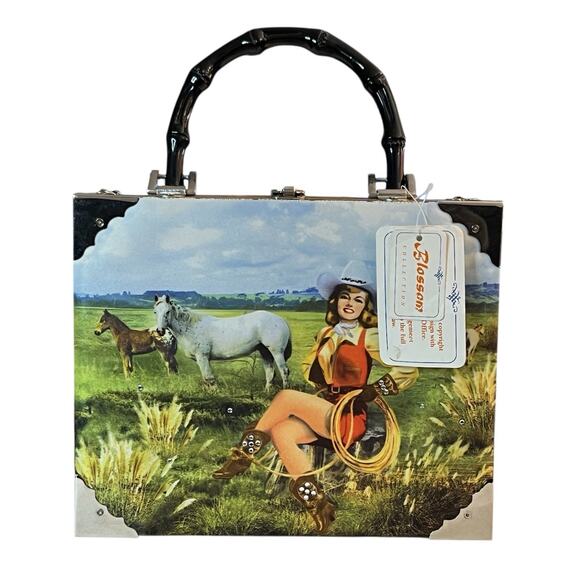 Vintage Blossom Cowgirl Horse Western Cigar Box Purse Handbag Top Handle - Picture 1 of 15